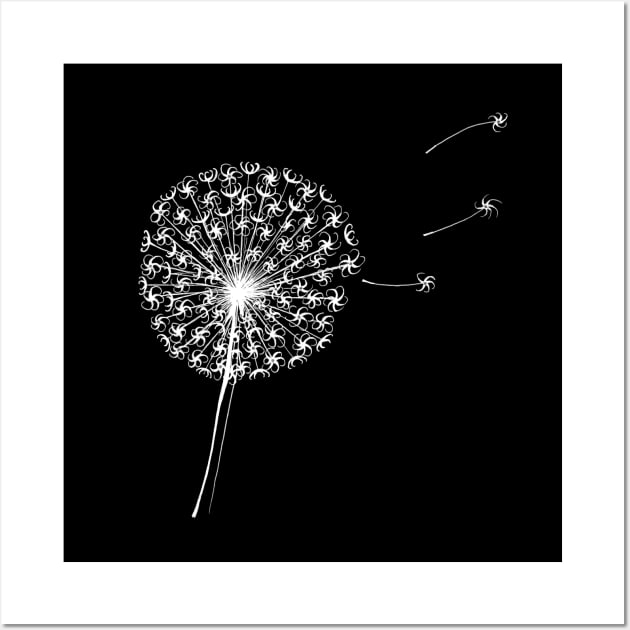 Dandelion Clock Silhouette Pen and Ink Drawing Wall Art by Maddybennettart